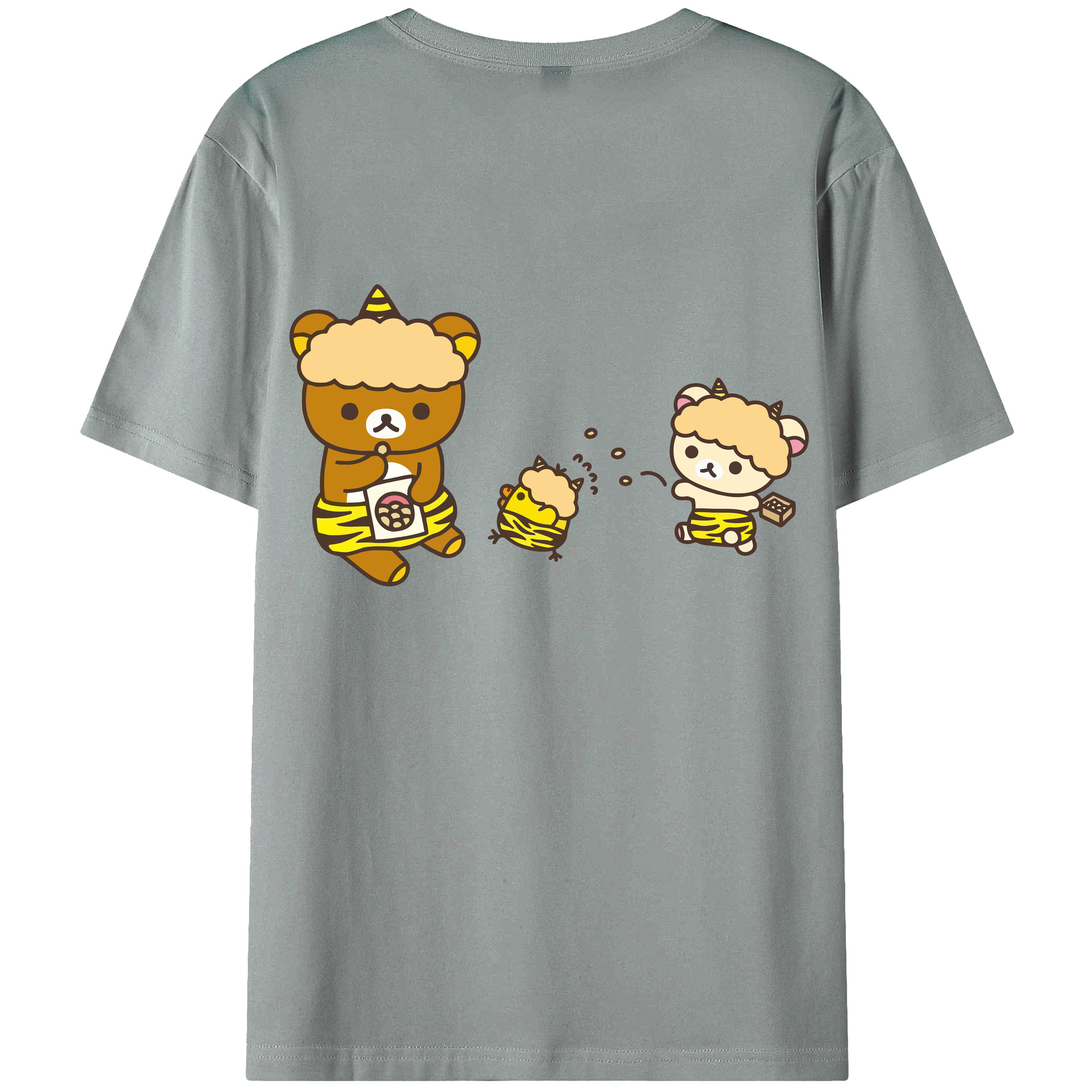 （画像用） リラックマ リラックマ キイロイトリ Rilakkuma Korilakkuma Kiiroitori 綿100％ メンズ半袖Tシャツ（バックプリント） 通気性